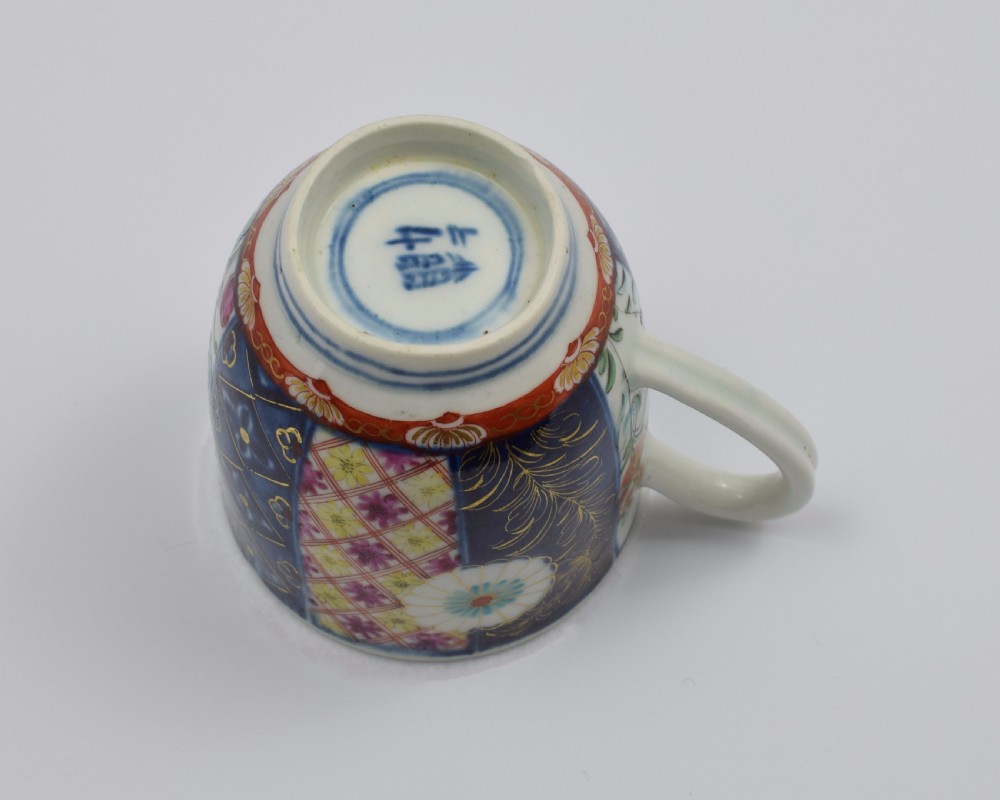 Pretty First Period Worcester Coffee Cup Old Mosaic Pattern c.1770 View XIV
