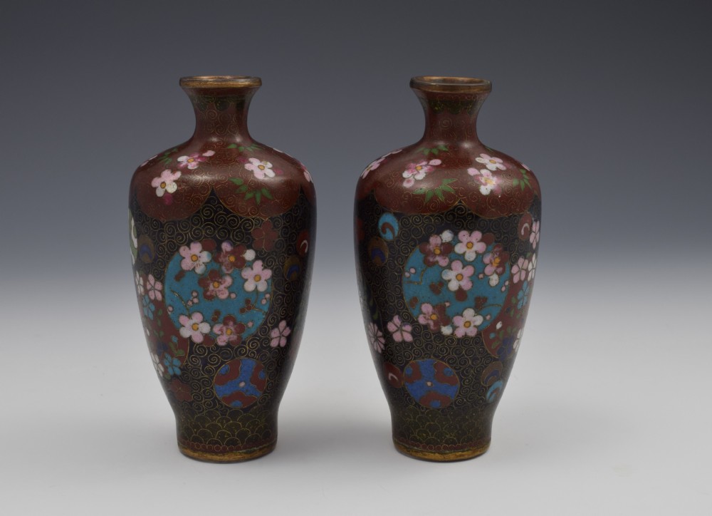 Pair Small Japanese Meiji Period Cloisonne Vases