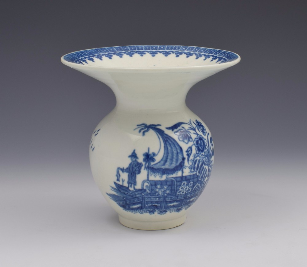 Rare First Period Worcester Spittoon Fisherman & Cormorant Pattern c.1775 View II
