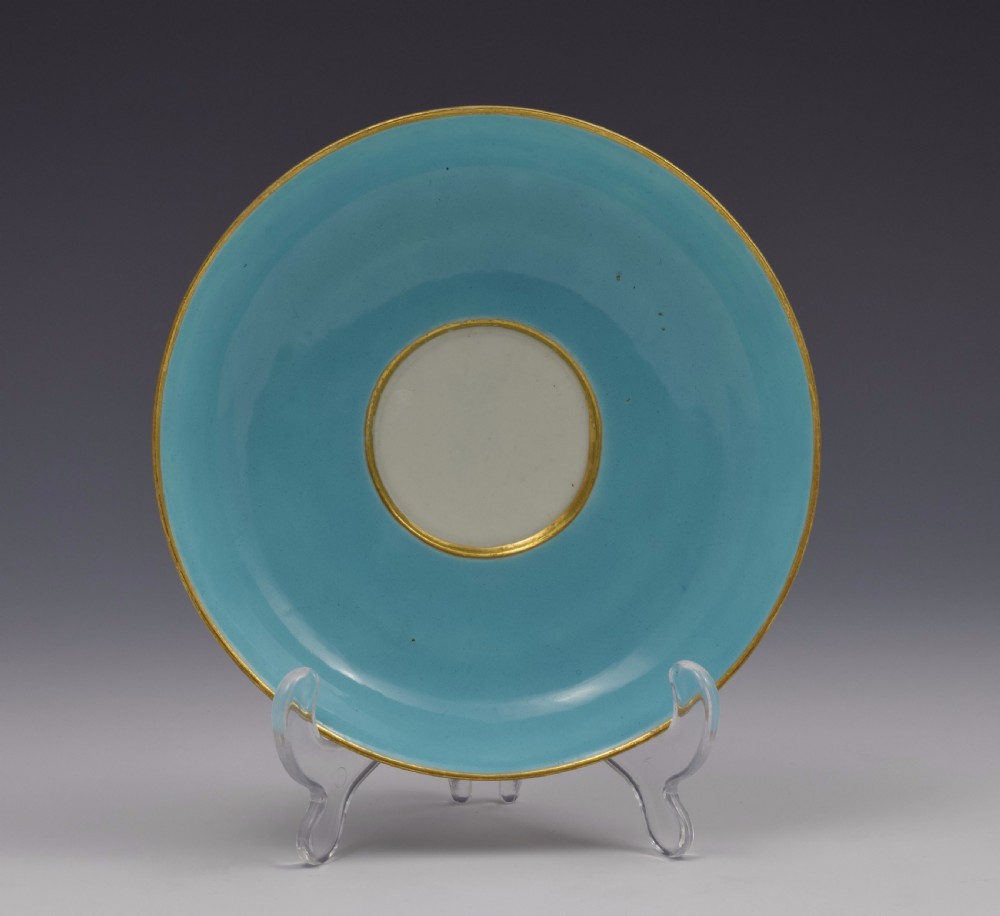 First Period Worcester Giles Decorated Celeste Bleu Cup & Saucer Trio View IV