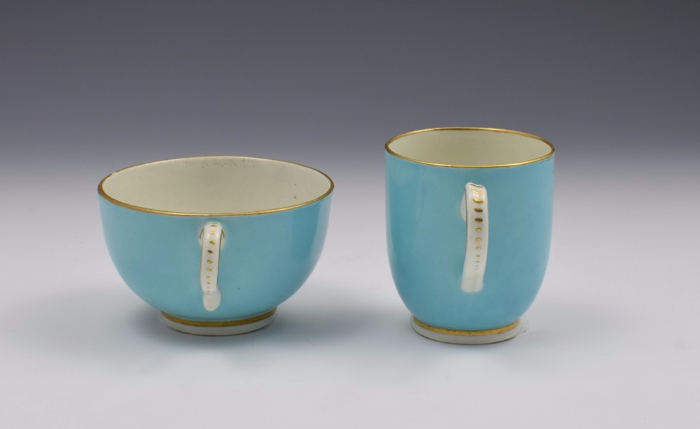 First Period Worcester Giles Decorated Celeste Bleu Cup & Saucer Trio View VI