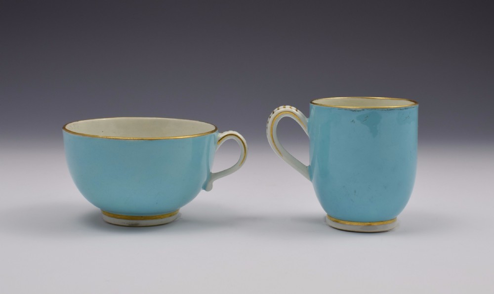 First Period Worcester Giles Decorated Celeste Bleu Cup & Saucer Trio View VII