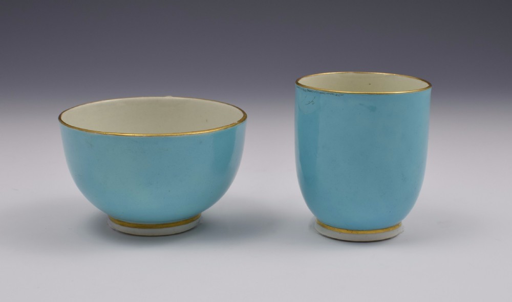 First Period Worcester Giles Decorated Celeste Bleu Cup & Saucer Trio View VIII