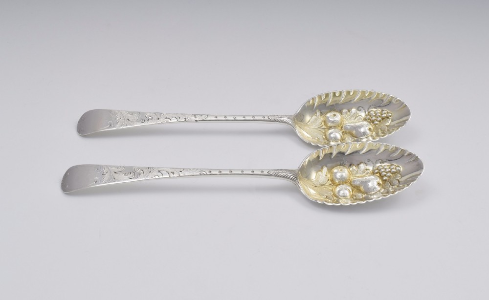 George III Pair Silver Gilt Berry Spoons 1778 London William Cattell View II