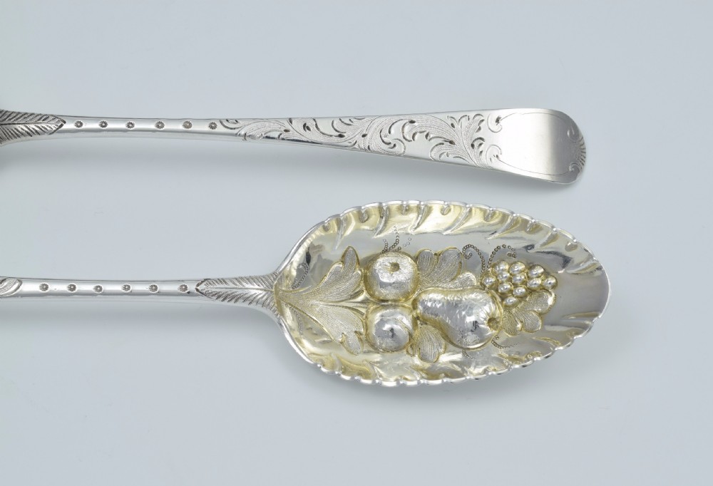 George III Pair Silver Gilt Berry Spoons 1778 London William Cattell View III