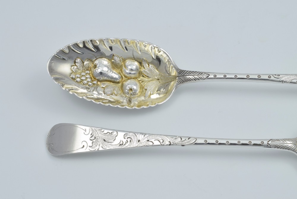 George III Pair Silver Gilt Berry Spoons 1778 London William Cattell View IV