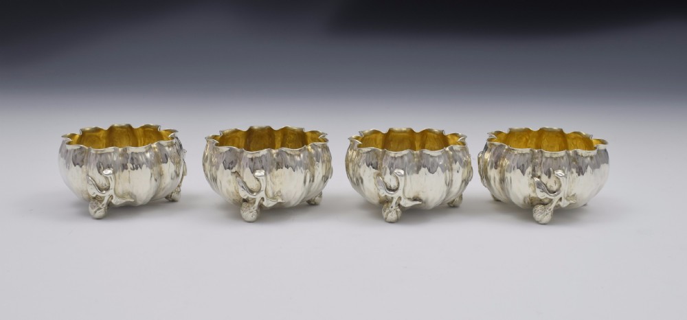 Set Of 4 Naturalistic Scottish Silver Bark & Flower Bud Table Salts