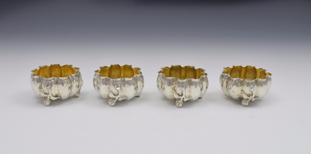 Set Of 4 Naturalistic Scottish Silver Bark & Flower Bud Table Salts View II