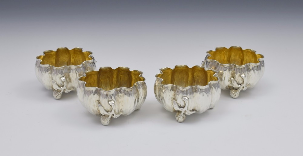Set Of 4 Naturalistic Scottish Silver Bark & Flower Bud Table Salts View III