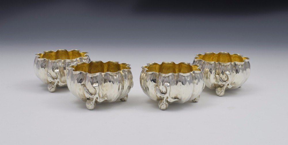 Set Of 4 Naturalistic Scottish Silver Bark & Flower Bud Table Salts View IV