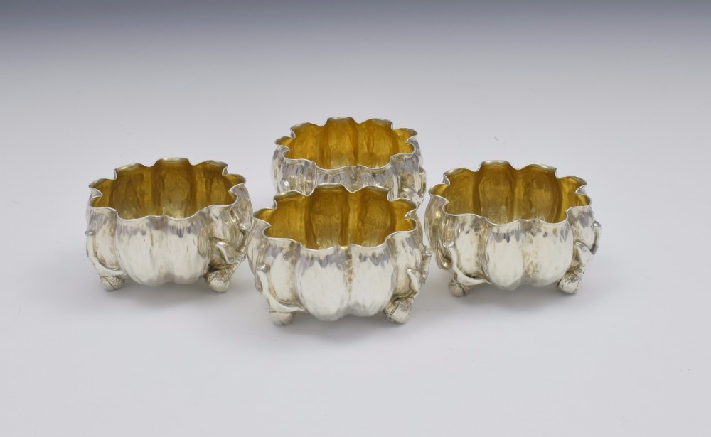 Set Of 4 Naturalistic Scottish Silver Bark & Flower Bud Table Salts View VII