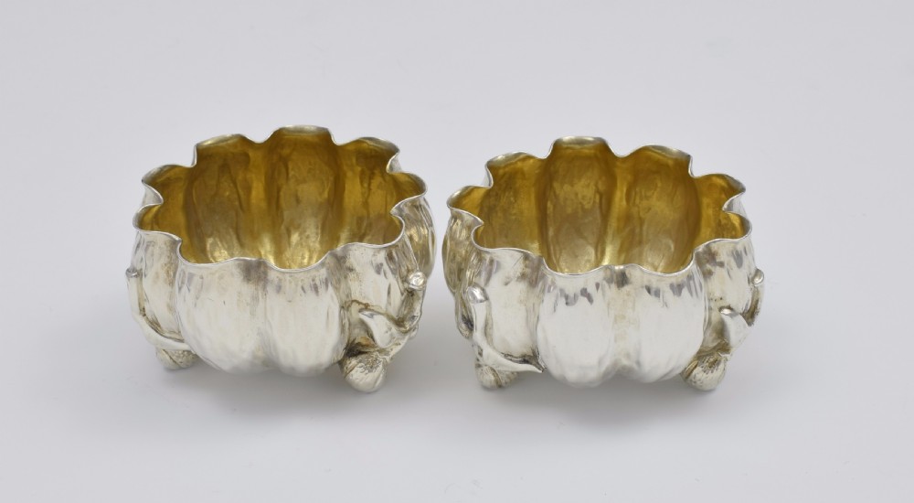 Set Of 4 Naturalistic Scottish Silver Bark & Flower Bud Table Salts View VIII