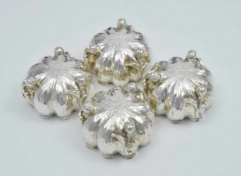 Set Of 4 Naturalistic Scottish Silver Bark & Flower Bud Table Salts View IX