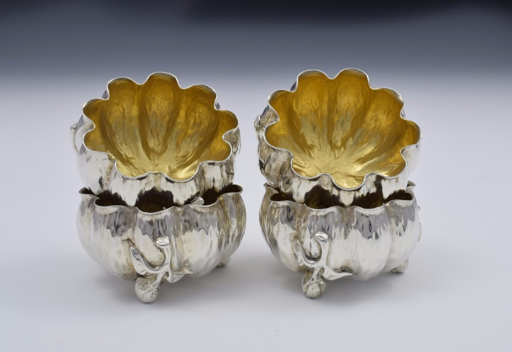 Set Of 4 Naturalistic Scottish Silver Bark & Flower Bud Table Salts View XI