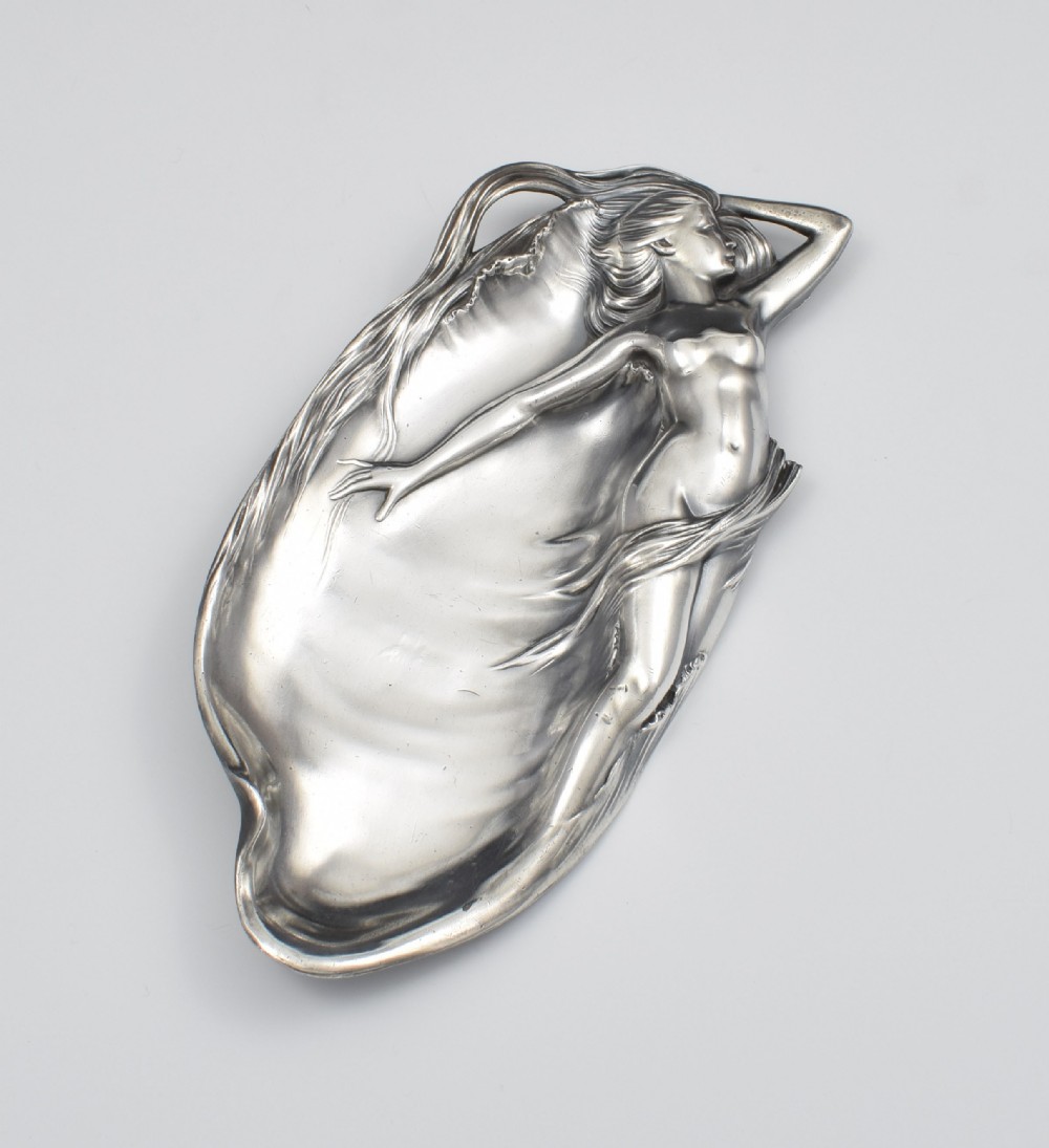 Art Nouveau Pewter Card Tray Reclining Nude WMF c.1905