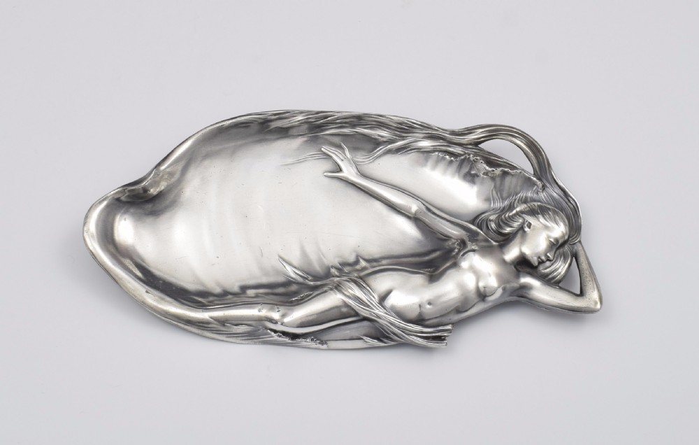 Art Nouveau Pewter Card Tray Reclining Nude WMF c.1905 View III