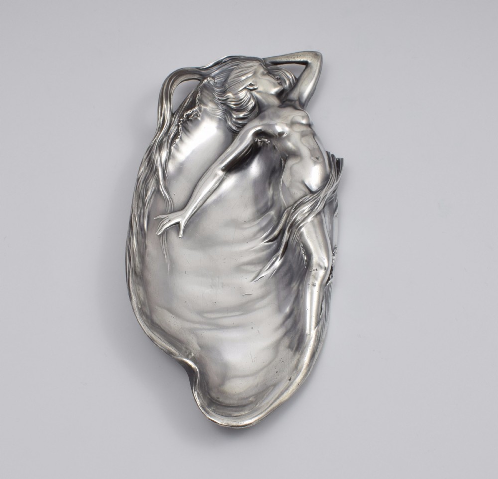 Art Nouveau Pewter Card Tray Reclining Nude WMF c.1905 View IV