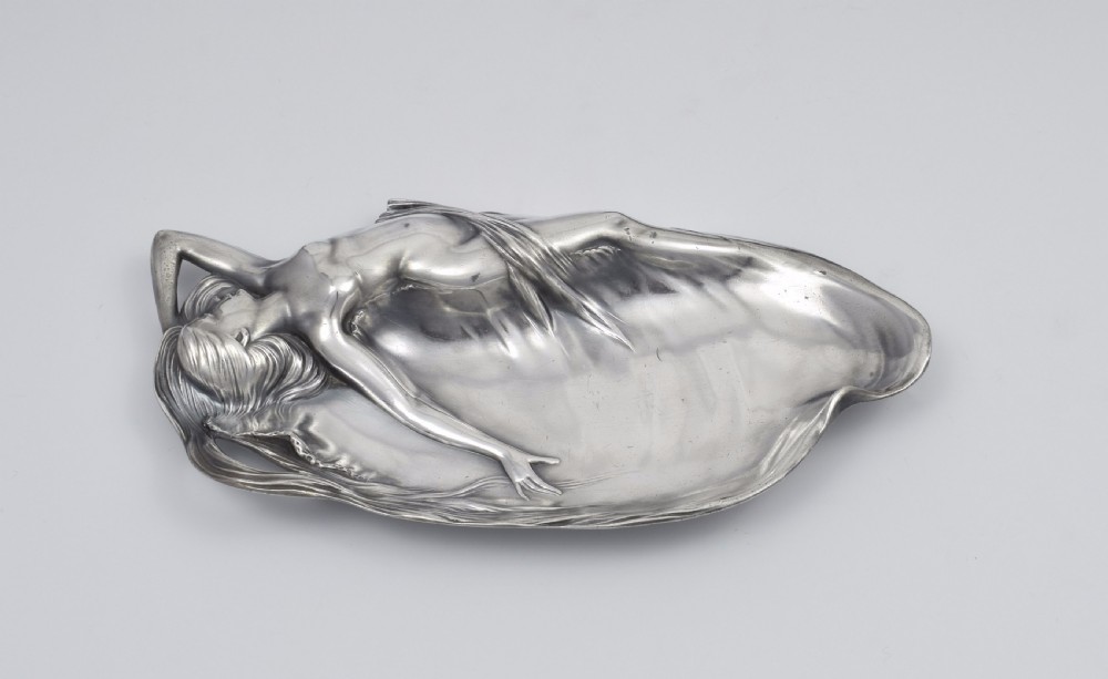 Art Nouveau Pewter Card Tray Reclining Nude WMF c.1905 View V