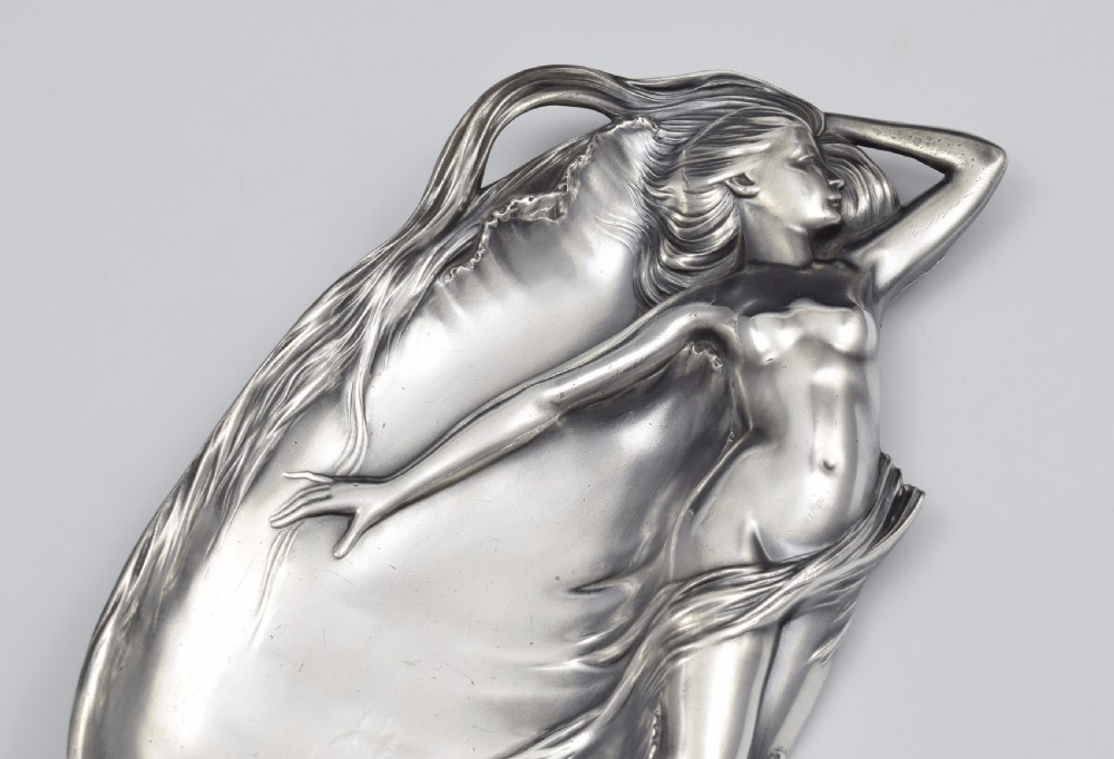 Art Nouveau Pewter Card Tray Reclining Nude WMF c.1905 View VII