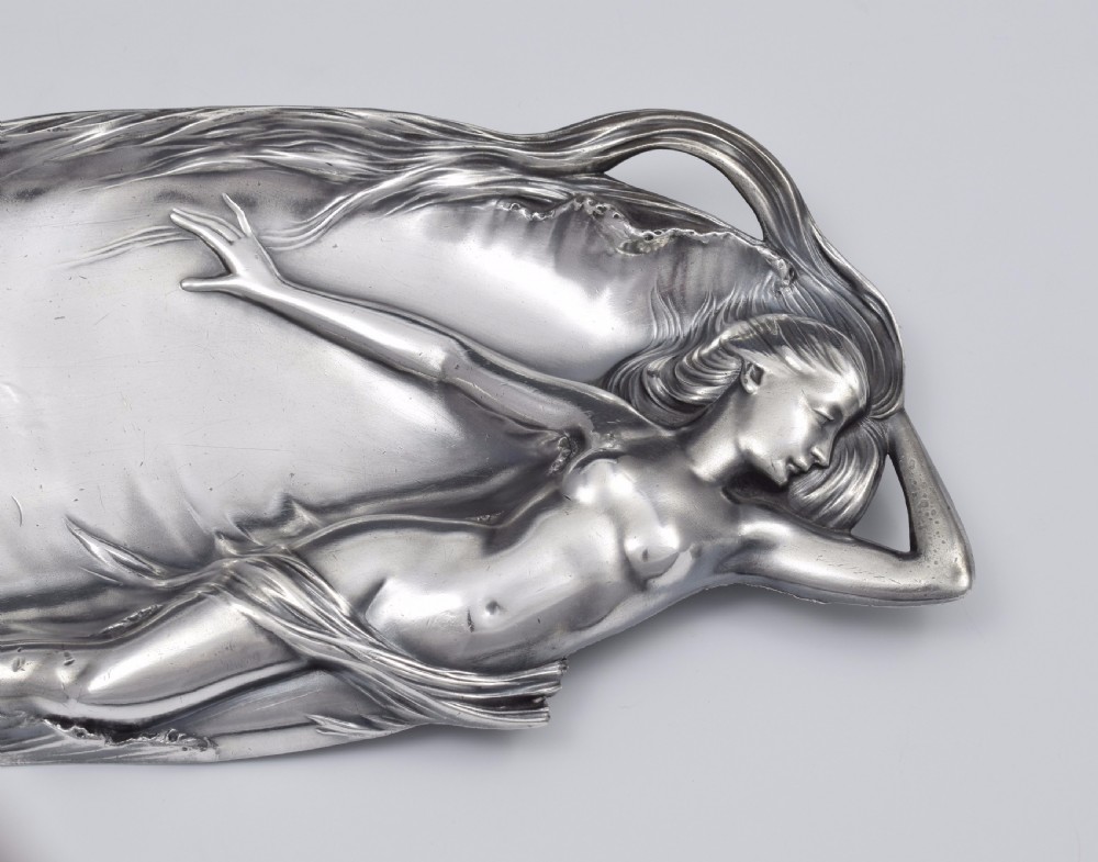 Art Nouveau Pewter Card Tray Reclining Nude WMF c.1905 View IX