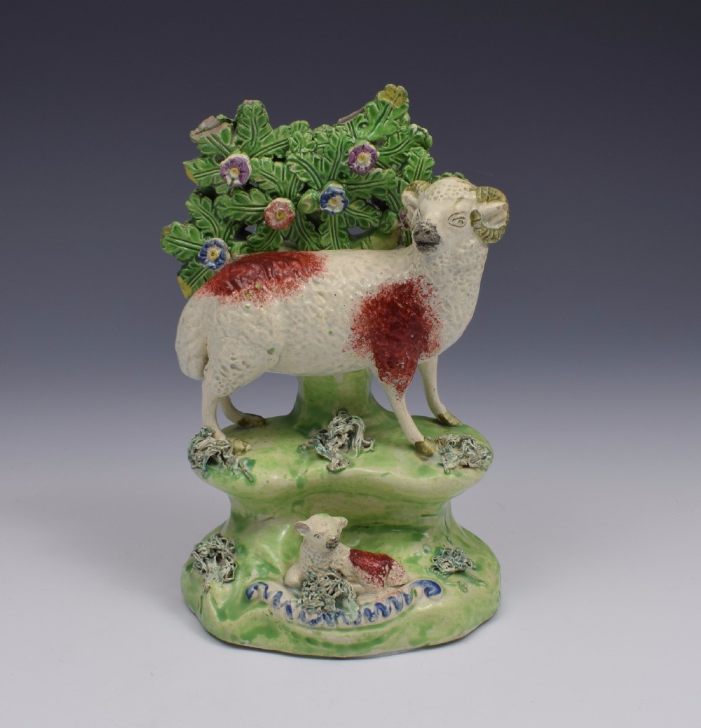Early 19thC Walton Staffordshire Pearlware Bocage Group Ram & Lamb