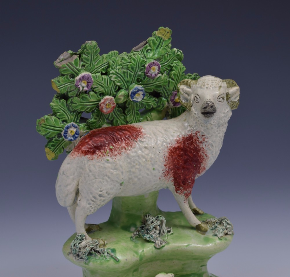 Early 19thC Walton Staffordshire Pearlware Bocage Group Ram & Lamb View XI