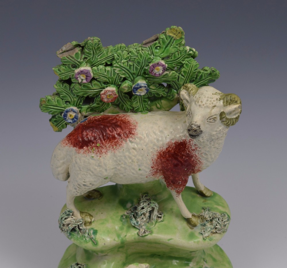 Early 19thC Walton Staffordshire Pearlware Bocage Group Ram & Lamb View XII