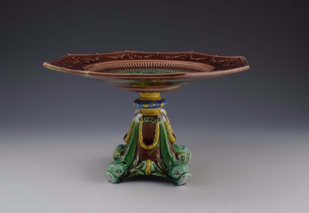 Victorian Wedgwood Majolica Tazza With Cherubs & Dolphins  View IV