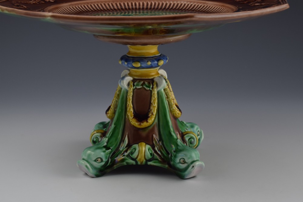Victorian Wedgwood Majolica Tazza With Cherubs & Dolphins  View IX