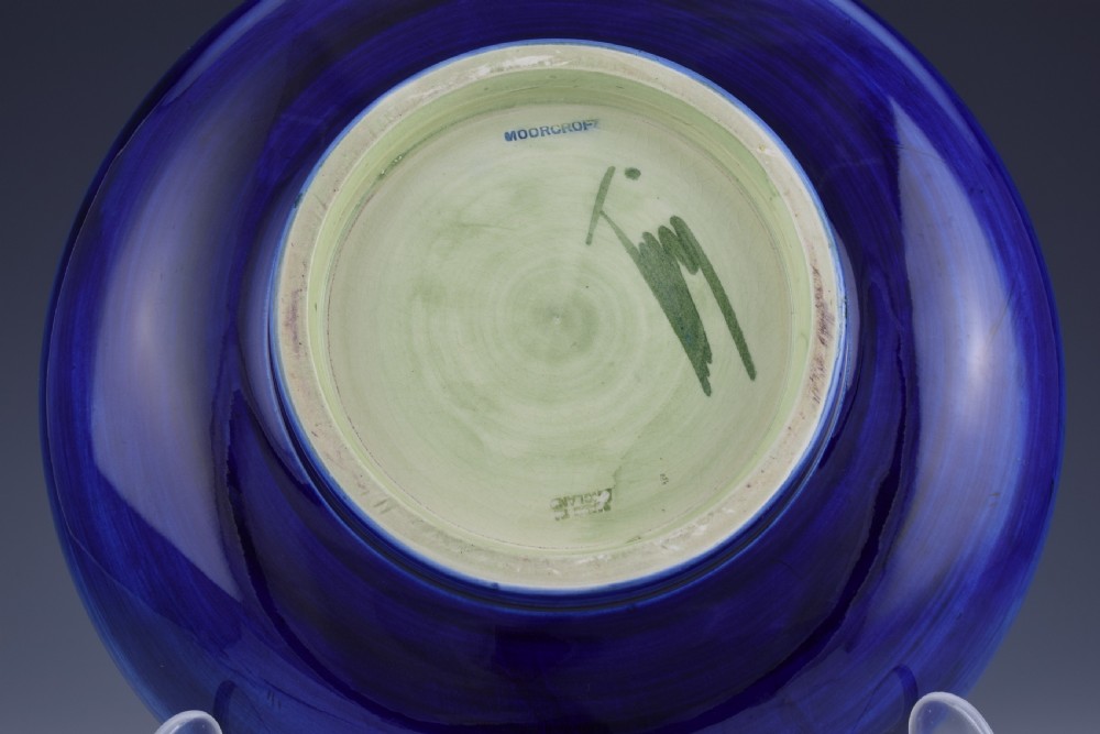 Large Walter Moorcroft Anemone Pattern Blue Ground Bowl  View VII