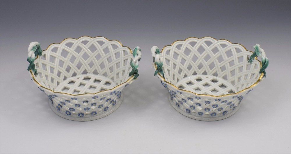 Pair 18thC Meissen Dot Period Pierced Baskets, c.1765