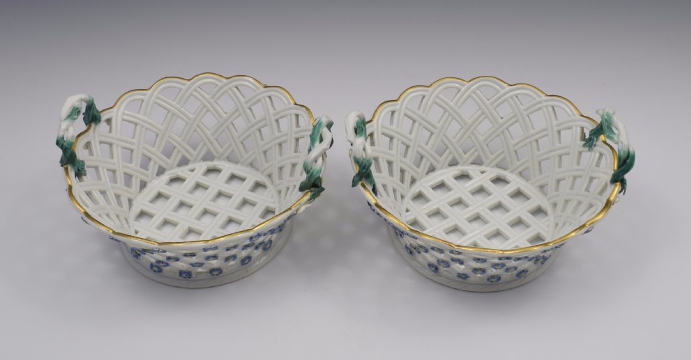 Pair 18thC Meissen Dot Period Pierced Baskets, c.1765 View II