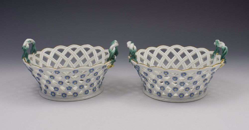 Pair 18thC Meissen Dot Period Pierced Baskets, c.1765 View III