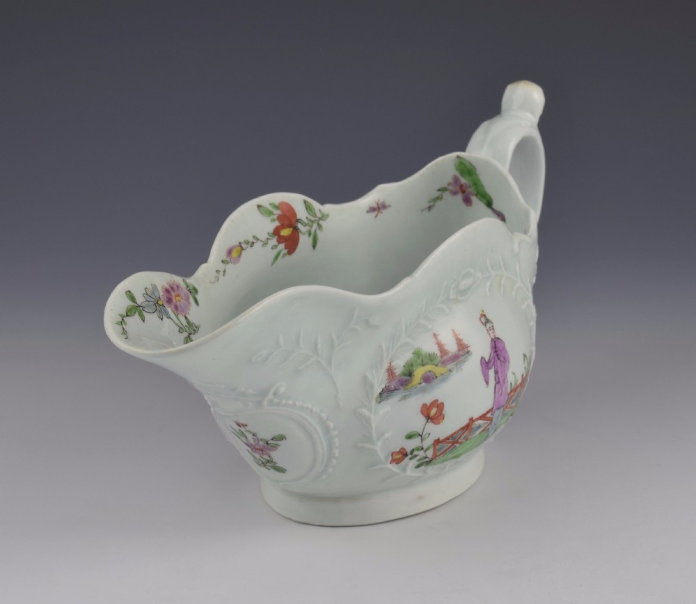 Rare First Period Worcester Sauceboat Dog Head Handle, c.1753 Sauce Boat View II