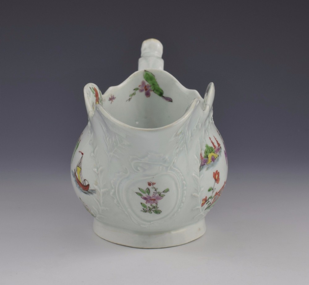 Rare First Period Worcester Sauceboat Dog Head Handle, c.1753 Sauce Boat View III