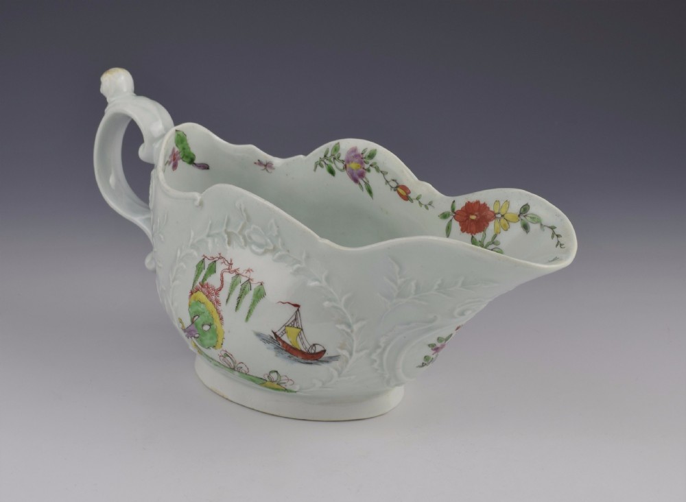 Rare First Period Worcester Sauceboat Dog Head Handle, c.1753 Sauce Boat View IV