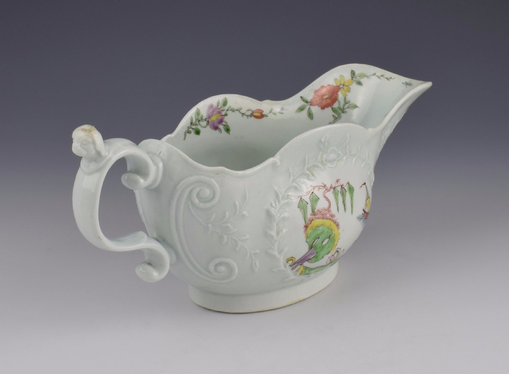 Rare First Period Worcester Sauceboat Dog Head Handle, c.1753 Sauce Boat View VI