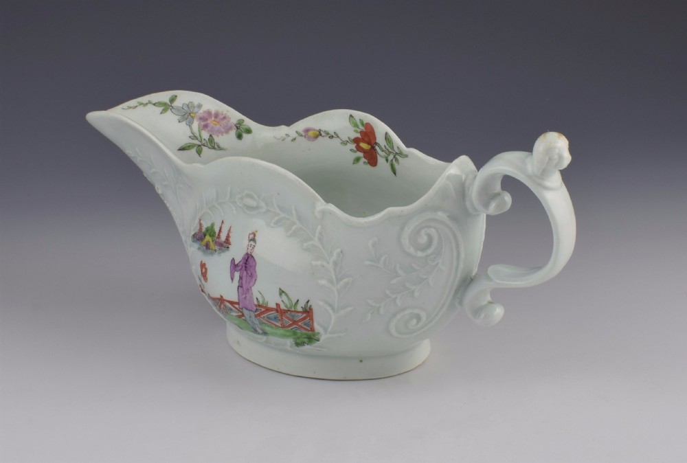 Rare First Period Worcester Sauceboat Dog Head Handle, c.1753 Sauce Boat View VIII