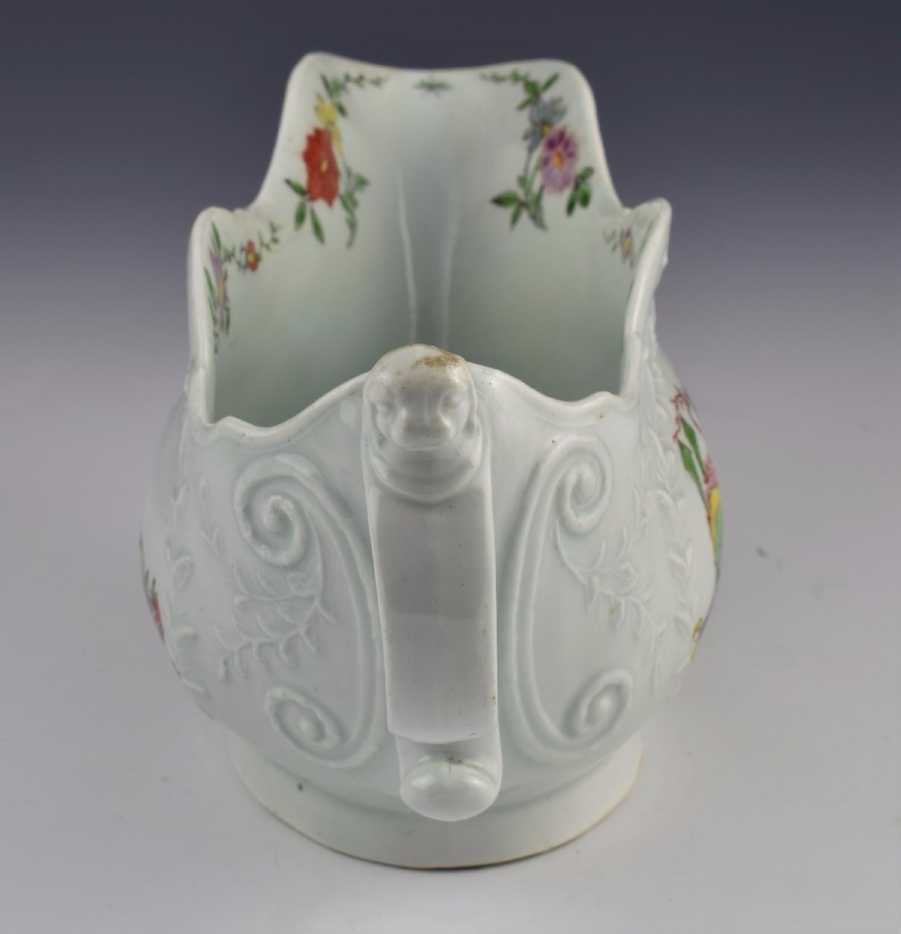Rare First Period Worcester Sauceboat Dog Head Handle, c.1753 Sauce Boat View X