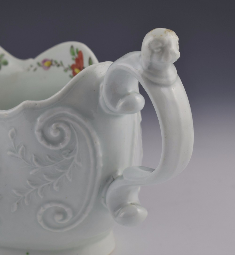 Rare First Period Worcester Sauceboat Dog Head Handle, c.1753 Sauce Boat View XI