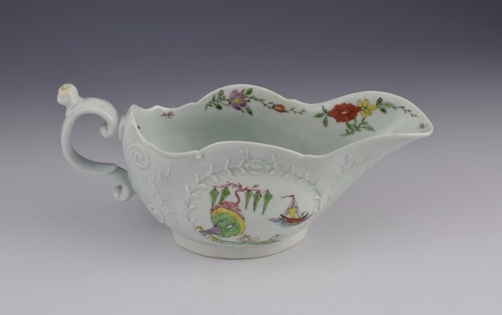 Rare First Period Worcester Sauceboat Dog Head Handle, c.1753 Sauce Boat View XV
