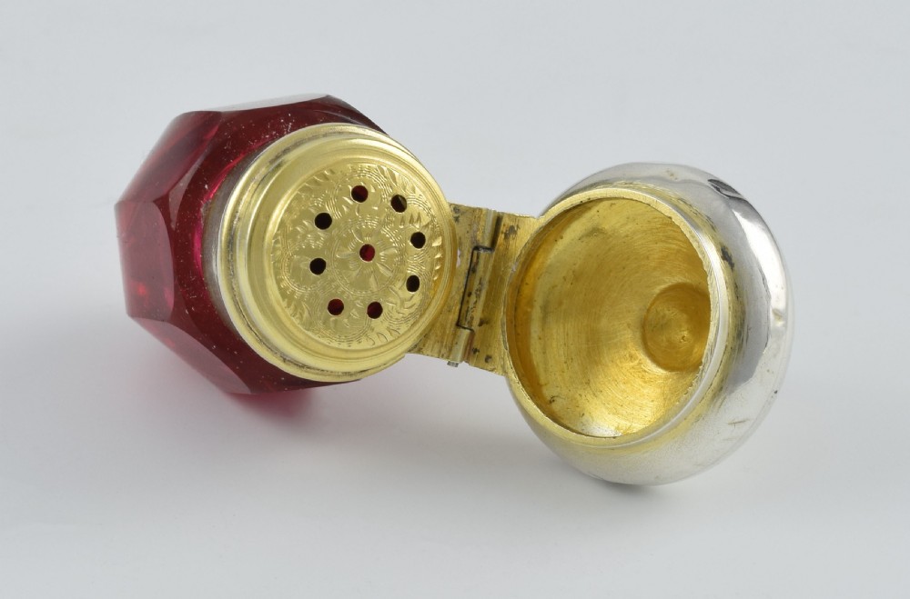 Small Victorian Ruby Glass & Silver Vinaigrette In Velvet Case View IX
