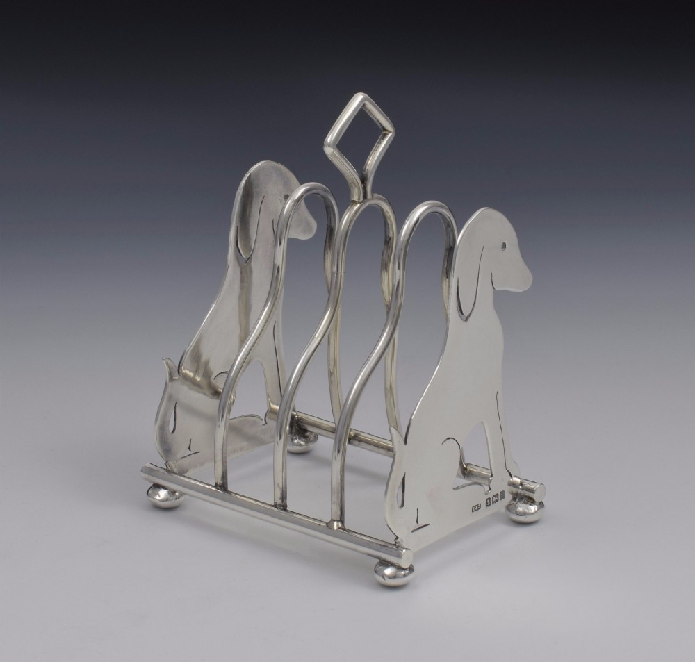 Edwardian Novelty Dog Silver Toast Rack Levi & Salaman View II