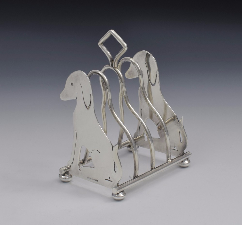 Edwardian Novelty Dog Silver Toast Rack Levi & Salaman View IV
