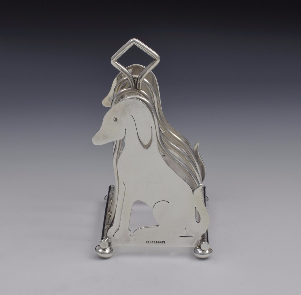 Edwardian Novelty Dog Silver Toast Rack Levi & Salaman View V