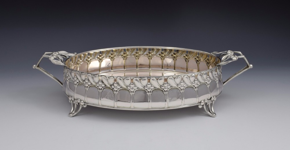 Art Nouveau German Silver Mistletoe Fruit Dish Wilkens & Sohne