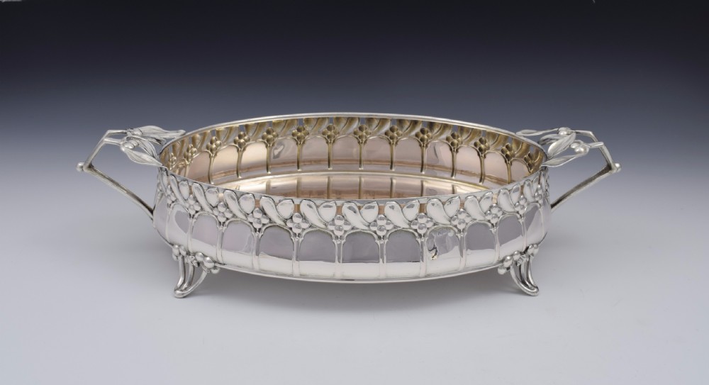 Art Nouveau German Silver Mistletoe Fruit Dish Wilkens & Sohne View II