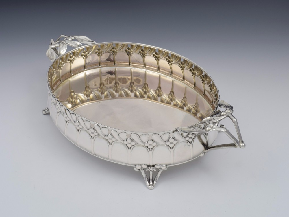 Art Nouveau German Silver Mistletoe Fruit Dish Wilkens & Sohne View V