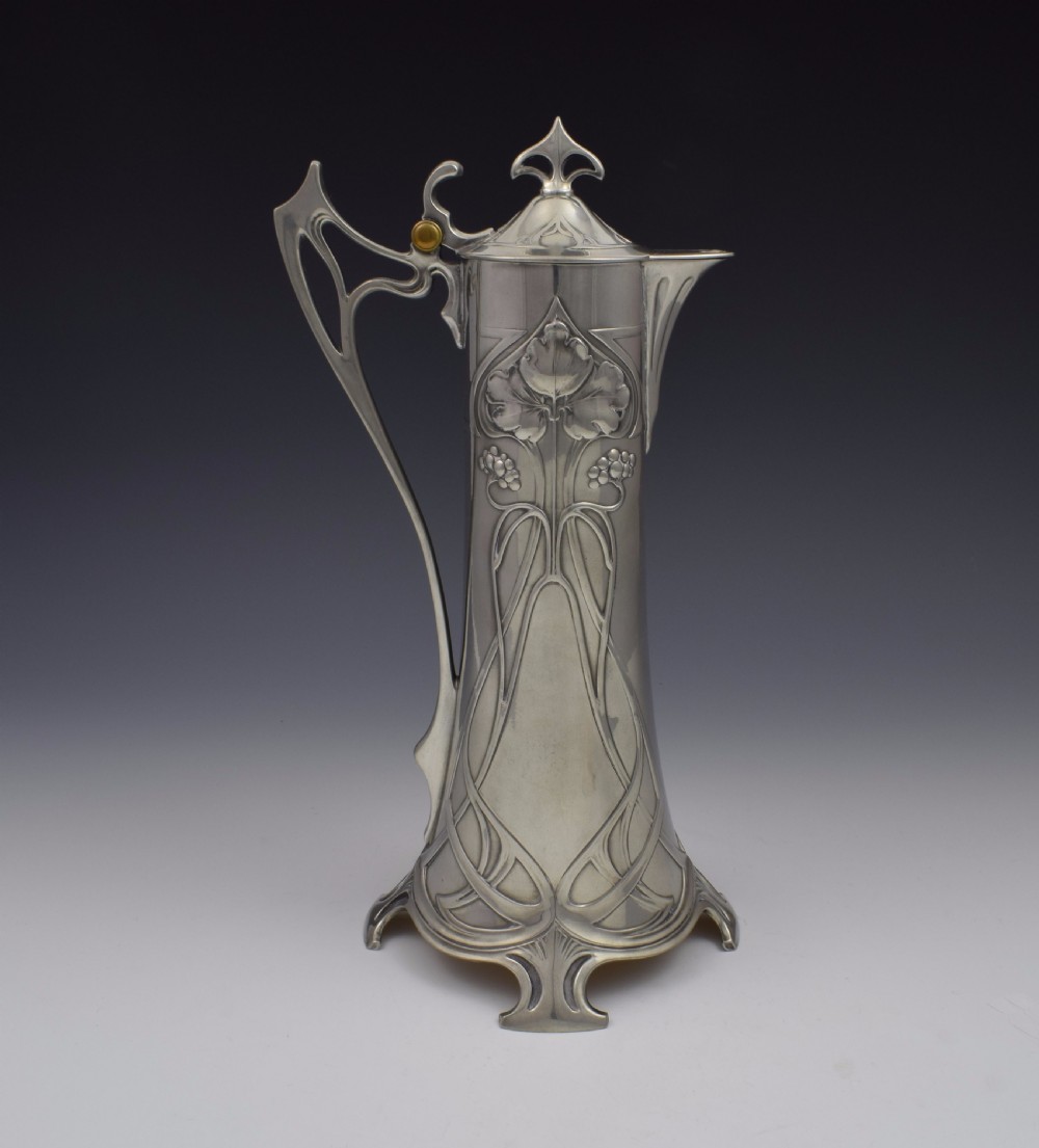 German WMF Art Nouveau Pewter Claret Jug, c.1900