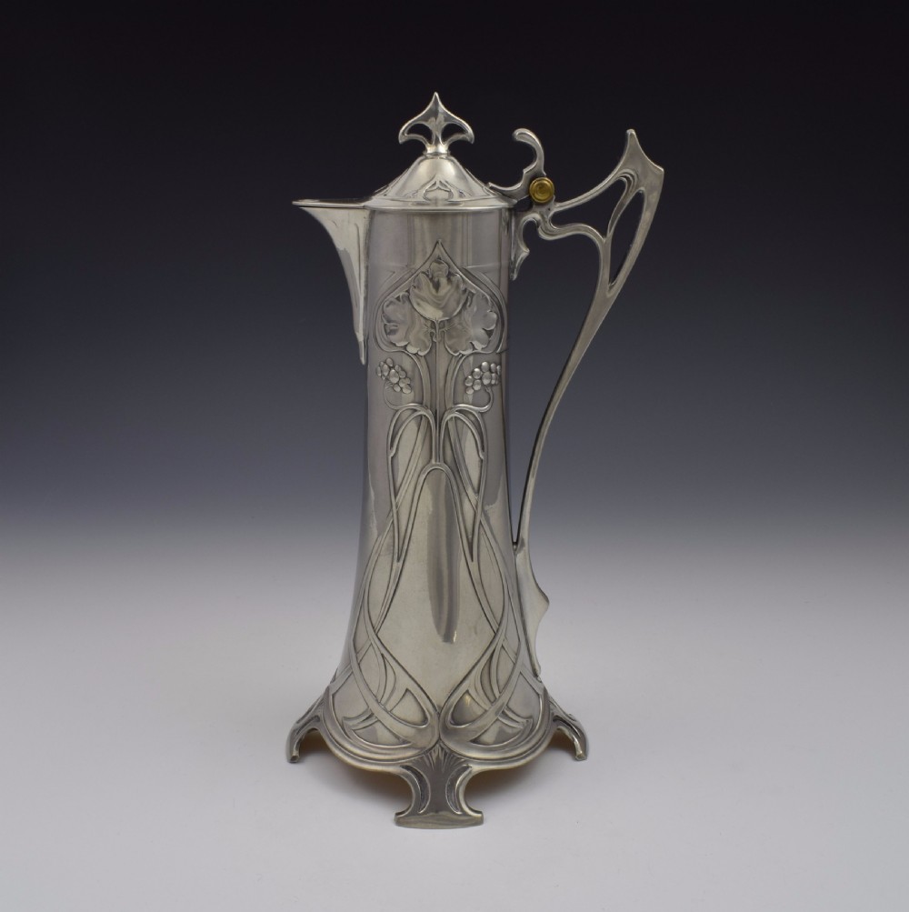 German WMF Art Nouveau Pewter Claret Jug, c.1900 View VI
